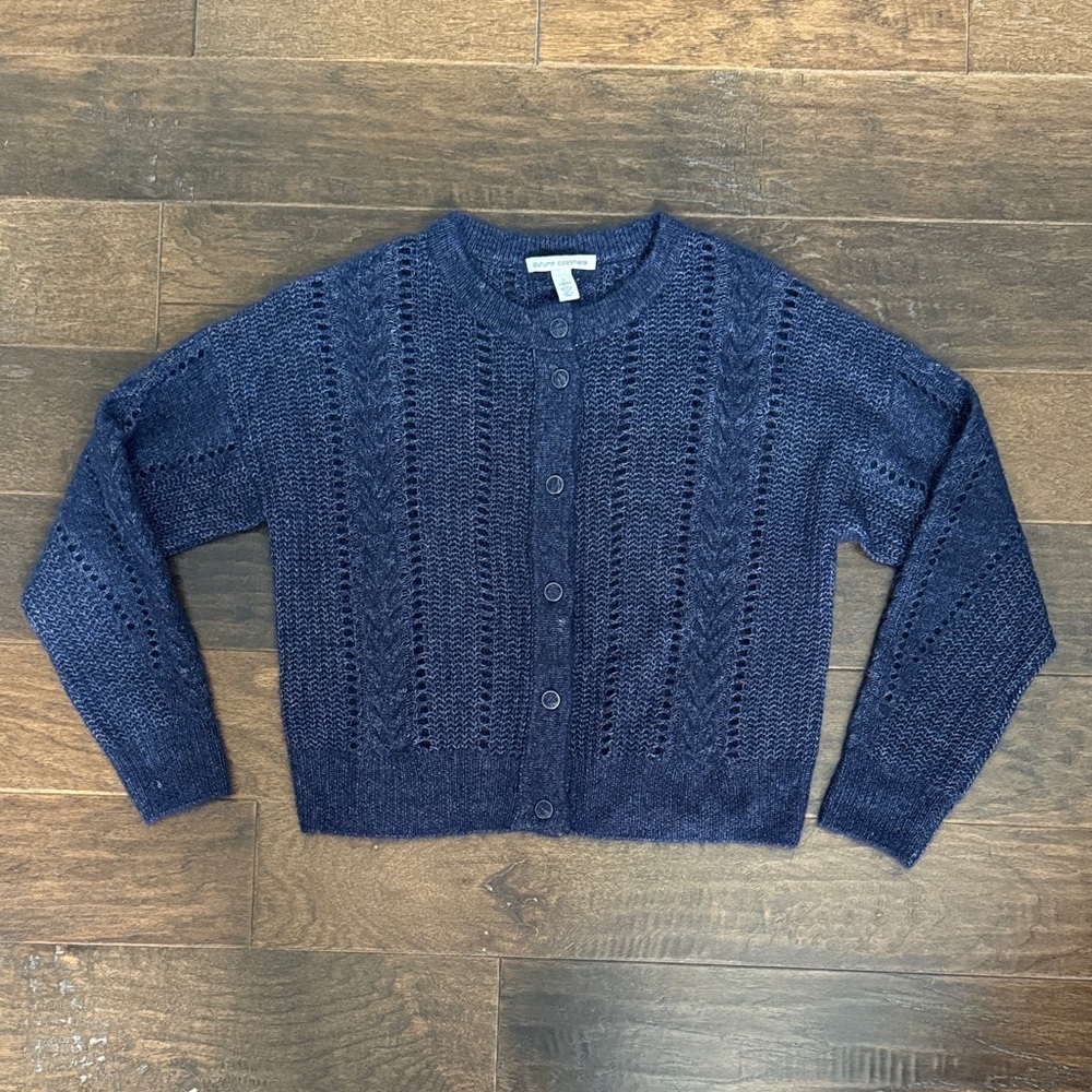 Women’s Autumn cashmere/silk blend navy blue cardigan. Size Small. NWOT